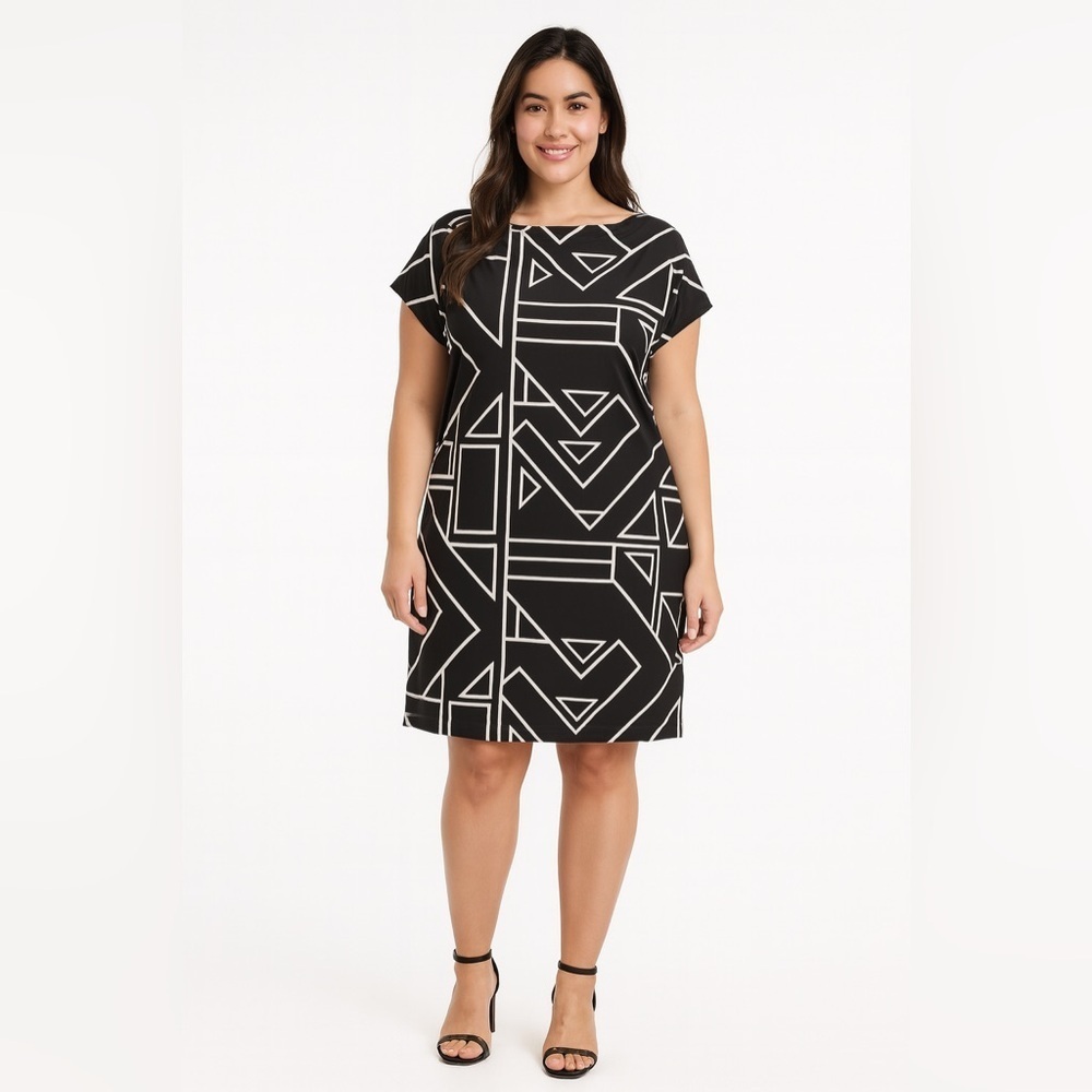 Lauren Ralph Lauren black geometric jersey knit cap
Sleeve shift dress size 1X